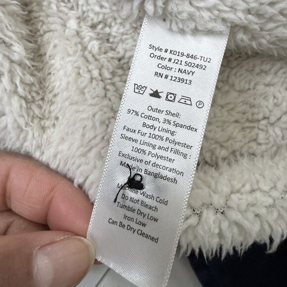 Jachs New York Mens L Sherpa Lined Shacket Canvas Shirt Jacket Navy Elbow Patch - Picture 8 of 10